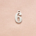Polished silver stainless steel number 6 pendant charm on pink fabric background - Steel Color Number 6