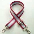 Adjustable striped nylon shoulder strap with metallic threads and golden metal hardware - Burgundy