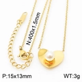 Golden titanium steel necklace featuring a heart shell pearl pendant with size specs - Gold Heart Shell Pearl Necklace (KN235565-KLX)