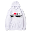 White I Love My Girlfriend hoodie with red heart print and front pouch pocket - S / Tops / White