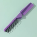 Portable purple folding hair comb with dual-sided fine and wide massage teeth - Purple