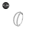 Double row paved zircon F136 titanium piercing hoop ring for nose or ear - Thin Bar Silver White