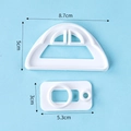 White plastic cookie cutters in semicircular and rectangular shapes with dimensions - Car Shape Printing Cutter