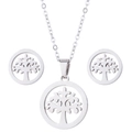 Set gioielli in acciaio inossidabile argento con ciondolo Albero della Vita e orecchini - Stile Albero Della Vita Argento (009)