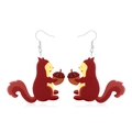 Cute cartoon squirrel holding acorn earrings in reddish-brown finish for women - Squirrel