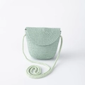 Detail of mint green woven straw crossbody bag with textured flap and braided strap - Green Flip Bag (15*13cm)