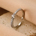 Adjustable sterling silver ring with a 3D star charm and sparkling white zircons - Silver Star Open Ring (11252)