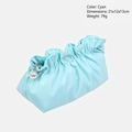 Teal cloud-shaped pleated cosmetic bag with pearl charm, size 21x12x13cm and weight 79g - Cyan