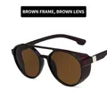 Lunettes de soleil steampunk marron avec double pont et protections latérales - Monture Thé Verres Thé