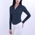 Haut de yoga à manches longues sans couture bleu marine avec texture tricotée - S (47.5-52.5 kg) / Hauts / Bleu marine