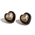 Boucles d'oreilles cœur vintage en émail noir et zircon clair sur acier doré 18K - Émail Noir - Zircone Transparent