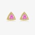 Elegant S925 silver triangle earrings with pink sapphire and gold plated finish - 18k Gold-MME1034-Triangle Pink Zircon