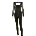 Legergroene bodysuit met lange mouwen van mesh en cut-out detail op witte achtergrond - S / Legergroen