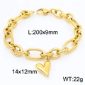 Bracciale a catena in acciaio placcato oro 18k con ciondolo a cuore 3D 200x9mm - Braccialetto d'oro (KB183406-Z)