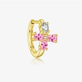 Elegant gold S925 silver hoop earrings with pink and white cubic zirconia stones - 18K Gold Cross Star Pink & White Stone (Single)