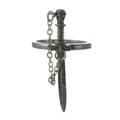Gotischer Silber-Schwertring mit Totenkopf und Metallkettendetail auf weißem Hintergrund - Antik-Zinn (Abnehmbares Schwert) (K-1071)