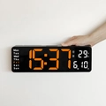 Reloj de pared digital de 16 pulgadas con pantalla LED naranja y blanca y temperatura - 13" / Carcasa Negra LED Naranja
