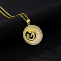 Macro detail of gold-tone necklace featuring mother and child embrace on shell pendant - Style D (Round Mother Embracing Child/Full Diamond Border)