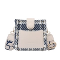 Blue and yellow tweed crossbody bag with leather pocket and wide printed shoulder strap - Off White