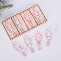 Detailed set of 8 pink and silver wooden nutcracker ornaments with storage box - 8pcs Pink Series (Wood Box)