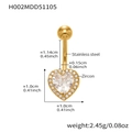 Detailed dimensions of the 18k gold plated heart zircon belly ring with stainless steel post - H002-Heart / 1.55x11.4mm / Gold