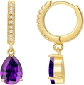 Eleganti orecchini pendenti dorati con pietre viola a goccia e zirconi bianchi brillanti - Aprile Viola
