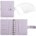 Purple A6 macaron leather binder notebook with 12 zipper pockets and 6-ring mechanism - A7 Macaron Purple + 12 Zipper Bags