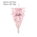 Pink inverted Christmas tree hanging with silver bows and white ornaments in 60cm size - Pink Bead Chain Upside Down Tree 90cm