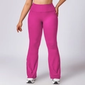 Plus size high waisted flared yoga pants in rose pink finish with wide waistband - XXL / Flared Pants / Magenta
