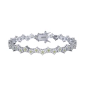 Elegant S925 sterling silver flower bracelet with green and white zircon gemstones - 2mm / Platinum Plated / 16.5cm