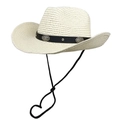 Ivory woven cowboy straw hat with black leather band and metal conchos for summer beach - M(56-58cm) / Creamy White
