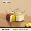 Cream white multi-grid spice storage box made of PP and PET for kitchen organization - Divided Seasoning Box / Cream White