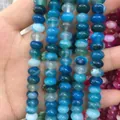 Blue and green natural agate stone beads for DIY jewelry with unique banded textures - 5*8mm (Per Strand) / Blue Striped Agate