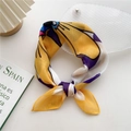 Abstract pattern cotton linen square scarf in vibrant yellow and purple print - Big Eye Yellow Flower