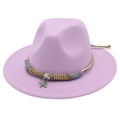 Cappello Fedora lavanda a tesa larga con fascia intrecciata e ciondolo a stella marina - Viola Taro