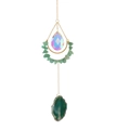 Hanging suncatcher with golden chain, green crushed stones and natural agate slice - Green Aventurine Moon Agate