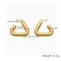 Macro view of triangular thick earrings in high polished gold-plated stainless steel - E218 Gold