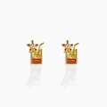 Golden tropical juice cup stud earrings with yellow and orange square crystals - Yellow Orange Tropical Drink Cup Shape (EH00535)