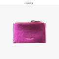 Mini purple metallic laser wallet with multi-card slots and secure gold zipper - Purple