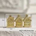 Set di 3 decorazioni natalizie a forma di casetta dorata glitterata in scatola - Casetta Dorata Set da 3