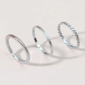 Three-piece silver open ring set with hammered, grooved, and twisted rope textures - Adjustable Open / Silver 3-Piece Set (Matte/Grooved/Woven) (ZHJZ304S)