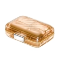 Portable 7-day pill organizer in translucent orange with a secure silver metal clasp - Translucent Amber