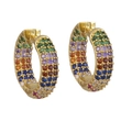 Boucles d'oreilles créoles arc-en-ciel dorées avec zircons multicolores sertis - Créole en zircon coloré