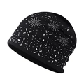 Bonnet en tricot noir pour femme avec motifs de flocons de neige en strass argentés brillants - Taille Unique/Réglable / Noir avec strass flocon de neige