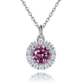 Elegant S925 silver necklace featuring a round pink gemstone and white zircon halo - Pink 【White Gold】