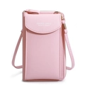 Pink PU leather crossbody phone bag with adjustable shoulder strap and logo print - Pink