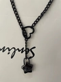 Handmade black stainless steel Cuban chain necklace with heart clasp and star lock pendant - Heart + Star Black 8mm 63cm