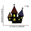 Black Halloween castle embroidery patch with orange details and size dimensions - 31# Castle