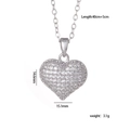 Silver tone heart necklace with pavé cubic zirconia inlay and adjustable link chain - Pave Zircon Heart 1779