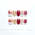 Handmade press-on nail set featuring festive Christmas motifs with glossy red finish - Extra Small (XS) / 1132-Reindeer Snowman